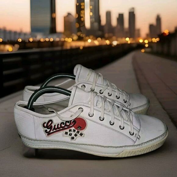 Vintage Men's Gucci Sneakers Leather Studded Embroidered Size UK 9G US 9.5 Rare! - Picture 1 of 13
